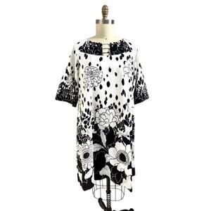 VTG Andrade Honolulu Mod 60s 70s Black & White Cotton Tent Dress NWOT Sz L